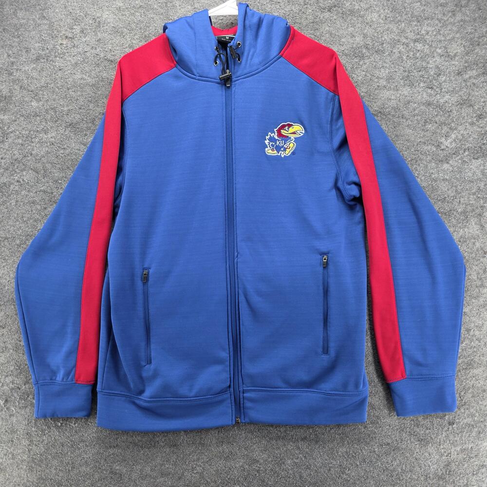 Kansas Jayhawks Jacket Hooded Full Zip Mens M Blue NCAA Basketball Colosseum